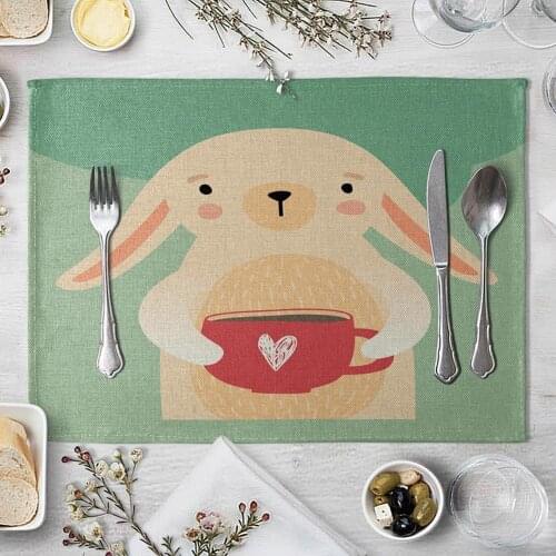 1Pc Deer Fox Bear Linen Placemat Kitchen Dining Table Mat Bowl Pad Coaster Decor