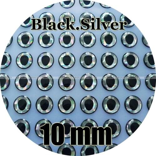 10mm 3D Black.Silver / Wholesale 400 Soft Molded 3D Holographic Fish Eyes, Fly Tying, Jig, Lure