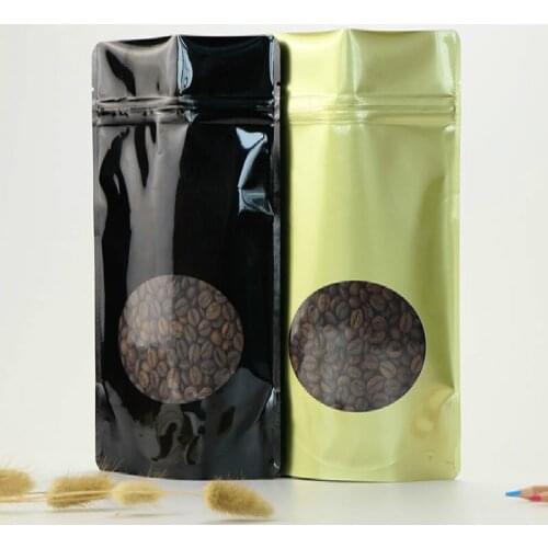 100pcs Heat sealing stand up zip lock package Texture aluminum foil coffee Packaging Bag with window