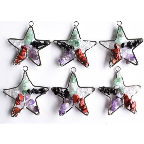 2020 new fashion Five colors of natural stone five pointed star shaped pendant jewelry wholesale 6pcs/ lot free shipping