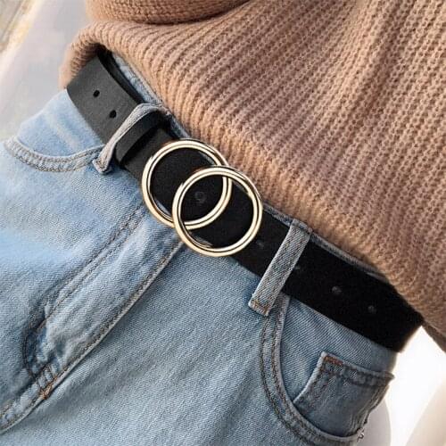 2020 New Designers Famous Brand Leatherhigh Quality Belt Fashion Alloy Double Ring Circle Buckle Girl Jeans Dress Wild Belts