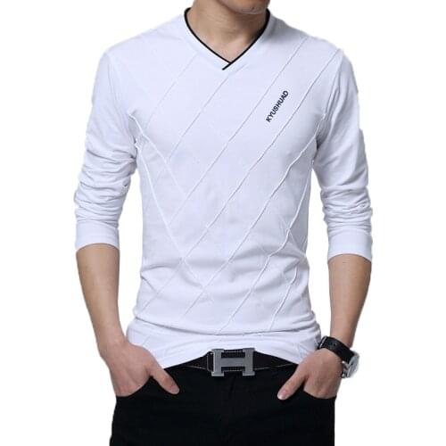 2020 Mens Spring Casual T-shirt Fashion Slim Long Sleeve V Neck Fitness T-shirts Tops & Tees Shirt Homme Custom Tshirt Stylish