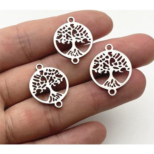 3PCS 17*23mm 100% Stainless Steel Life Tree Jewelry Diy Making Handmade Double Pattern Tree Connector Pendant