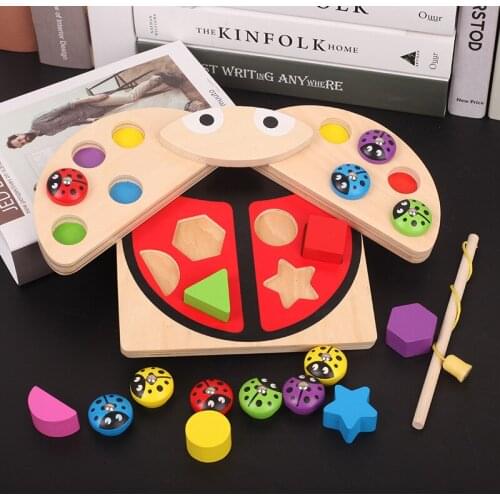 3in1 ladybug miraculous toy fishing toys for kids magnetic blocks shape matching montessori color learning eductional gift