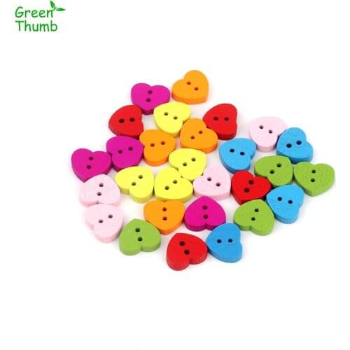 800pcs Green Thumb 2-Holes Colored Peach Heart Wooden Buttons 13*15mm Handmade DIY Accessories for Clothing Fabric Decoration
