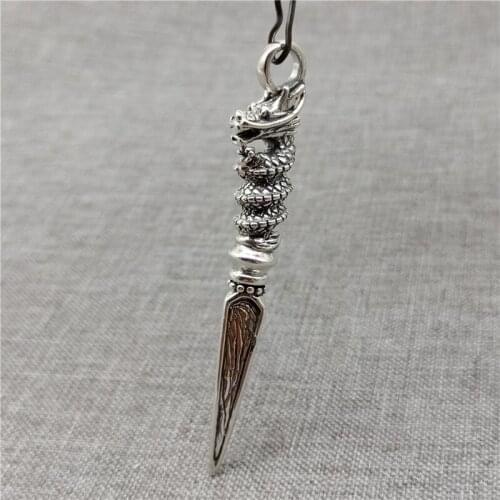 925 Sterling Silver Dragon Phurba Dagger Pendant