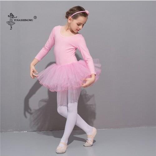 Girls Ballet Long Sleeve Tutu Dress Kids Gymnastics Tulle Skirted Leotards Pink Swan Lake Ballet Dress Bllerina Party Corstumes