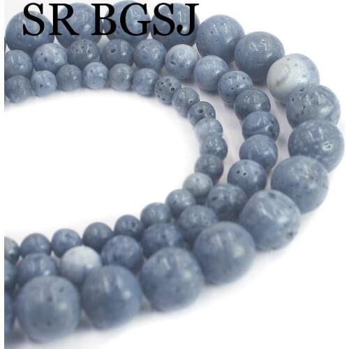 Free Shipping 6MM 8MM 10MM 12MM Round Blue Sponge Coral Gems Loose Jewelry Findings DIY Beads Strand 15"