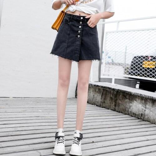 Free Shipping 2020 New Spring Summer Women Denim Black Skirts Jeans Shorts Plus Size 26-40 Girls Fashion Burr hole Shorts Skirt