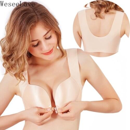 WeseeLove 75-120E Plus Size Bra Thin Front Closure Wire Free Brassiere Spandex Seamless Bras For Women Underwire Sports Sleep
