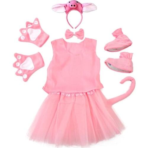 Childrens Day Cosume 3D Pink Pig Suits Tutu Dress for Girls Pants for Boys Animal Cosplay Costumes with Shoes