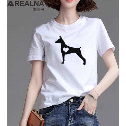 Doberman Pinscher Heart Dog Print vogue t shirt women tops summer plus size Cotton Short Sleeve t-shirt kawaii tee shirt femme