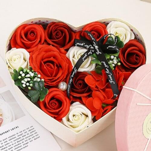 Artificial Rose Soap Bouquet Wedding Valentine Day Heart Shape Gift Box Creative Design Artificial Rose Soap Lovely Gift Box