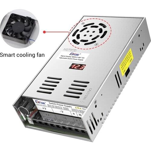 AC to DC Power Supply, DROK AC 110V-220V to DC 0-48V Converter LED Adjustable AC-DC Transformer 48V 10A 480W Switching Power Sup