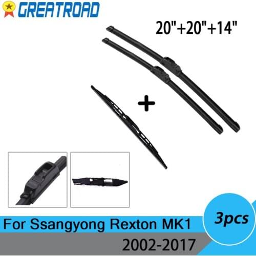 Wiper Front & Rear Wiper Blades Set Kit For Ssangyong Rexton MK1 2002-2017 2003 2004 2005 2006 Windshield Windscreen 20"20"14"