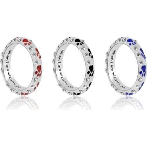 Creative Cute Animal Dog Paw Print Crystal Finger Ring Silver Color Womens Accessories Jewellery Friendship Ring Gift