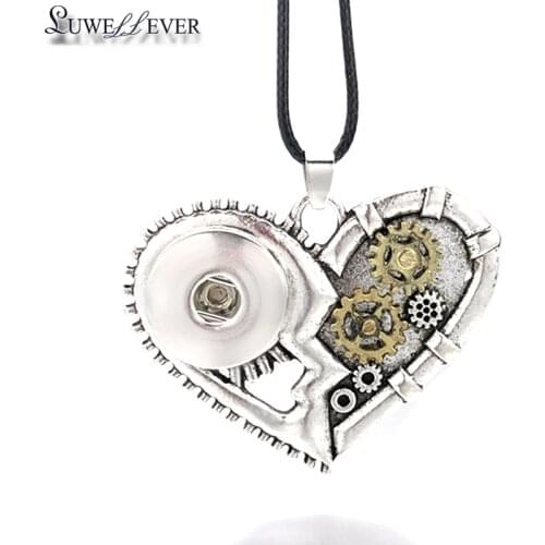 Hot Sale Fashion Vintage Mechanical Gear 110 Heart Pendant Fit 18mm snap Button Charm Necklaces Ginger Jewelry For Women Gift