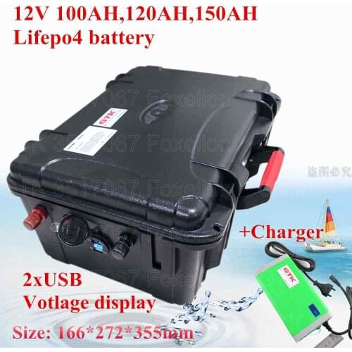 Ultra large capacity 12.8v 12V 100AH 120AH 150AH Lifepo4 Lithium Battery for eboat motors solar power ups + 10A charger