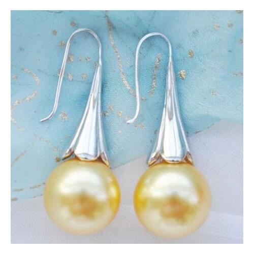 New Arrival Shell Pearl Earrings 16mm Champagne Sea Shell Pearl Morning Glory Hook Earring Luck Wedding Birthday Women Jewelry