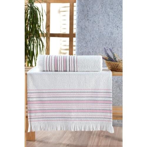 Odin Jacquard Fringed Turkish %100 Cotton 2-Piece Bath Towel Set