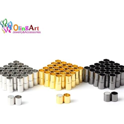 OlingArt 6pcs 7*20MM Strong Magnetic Clasps fits 6mm Round Leather Cord Bracelets Necklaces End Caps DIY Jewelry Making