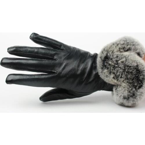 Genuine sheep Leather Gloves real rabbit fur lady Winter Fashion women warm real lamb skin high quality Velvet Windproof