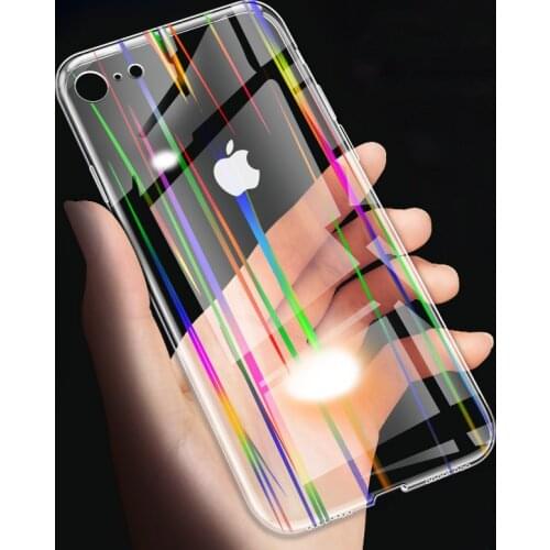 Transparent Aurora Tempered Glass Phone Cover Back Case for iPhone XR XS Max X 8 7 Plus 6 6S