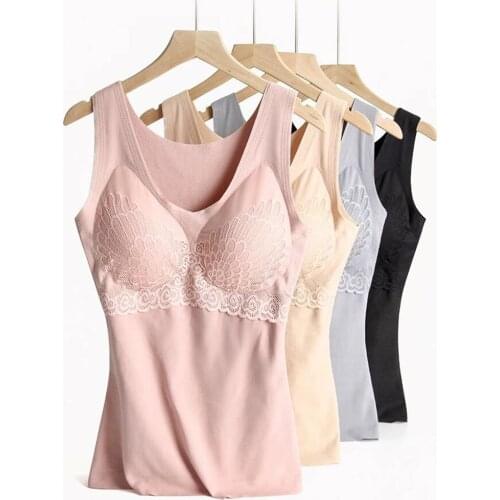Plus Size Underwear Thermal Underwear Women Vest Tank Crop Top Sexy Bottoming Sling Fleece Vest Female Seamless Padded Vest