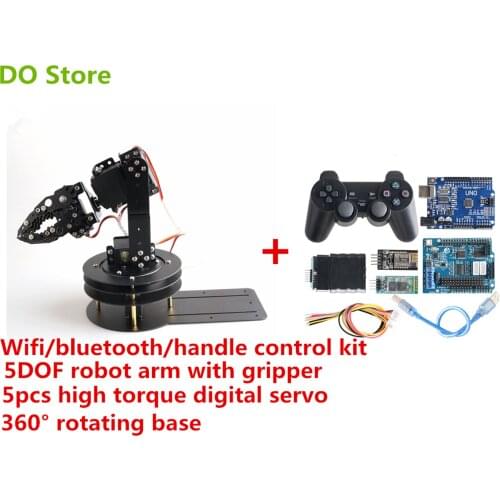 DO Store Wifi/Bluetooth/Handle Control 5DOF Metal RC Robot Arm With Gripper 360 Degree Rotating Pan/Tilt Base DIY For Arduino