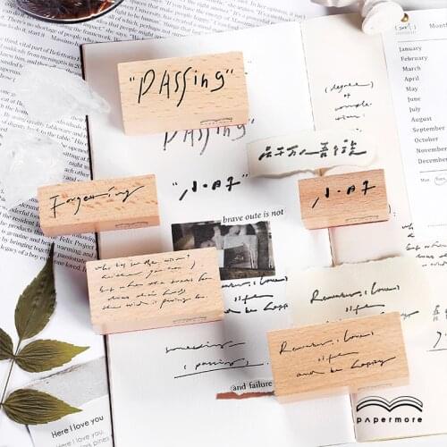 Natural Solid Wood Material Stamp Kawaii Fine Craftsmanship Wooden Text Seal Journaling Scrapbook Decoration Stationery Supplies