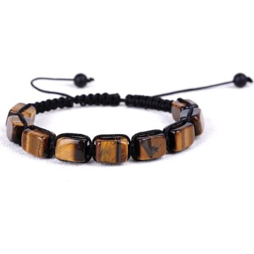 FYSL Handmade Weave Stackable Rectangle Shape Tiger Eye Stone Stretchy Bracelet Clear Quartz Jewelry