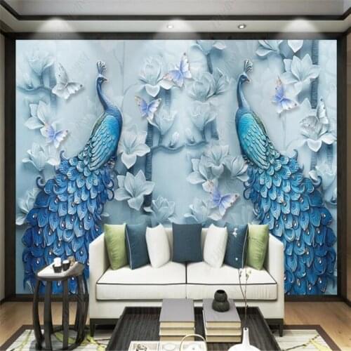 Custom size modern oil paint magnolia flower peacock relief 3D wall paper home decor mural bedroom self-adhesive photo wallpaper