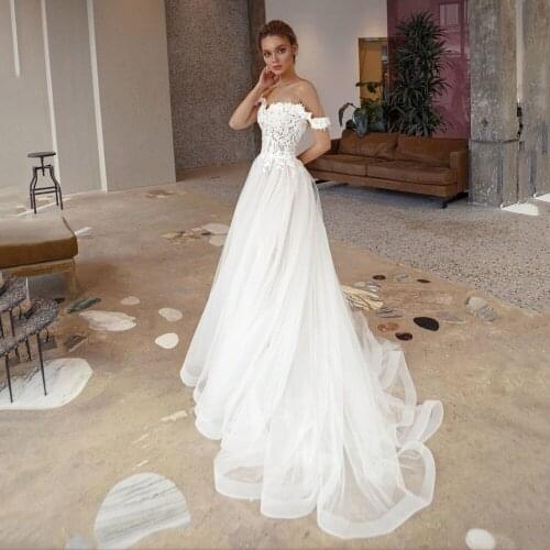 UZN Boho A-LINE Bridal Gowns Off The Shoulder Sweetheart Flowers Tulle Bridal Gowns Russia Elegant Simple Lace Brides Dress