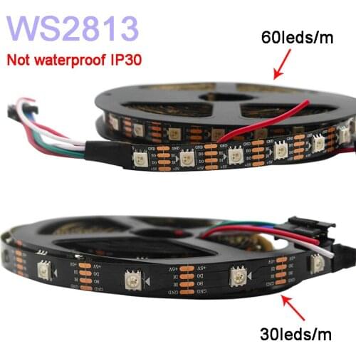 Led pixel strip light 5m/lot WS2813;Dual-signal ;30/60 pixels/leds/m,WS2812B Updated;DC5V,IP30/IP65/IP67,Black/White PCB