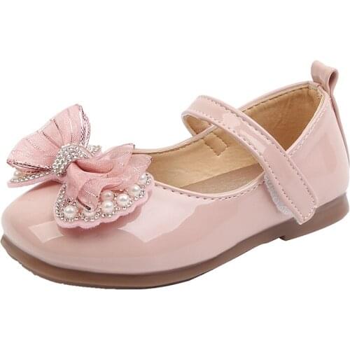Baby Single Shoes Princess Soft Sole Fashion Summer 2021 Childrens Leather Shoes Baby Bowknot Rhinestone Toddlers Flats Sweet