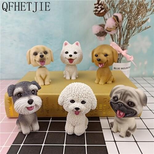 QFHETJIE Car Decoration Ornaments Doll Dog Can Shake His Head Resin Crafts Fashion Creative Car Must-have