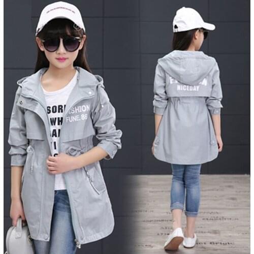 Spring Girl Coat Teenager Windbreaker Kids Long Jacket Autumn Hooded Outerwear Children Clothes