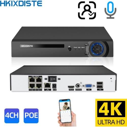 H.265 Ultra HD 4K 4Channel PoE NVR ONVIF Audio Surveillance Security Video Recorder for Outdoor 1080p 4mp 5mp 8MP POE IP Camera