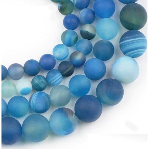 YHBZRET Lake blue matte Stripe Carnelian Natural Stone Spacer Loose bead For Jewelry Making 6/8/10MM bracelet accessories DIY