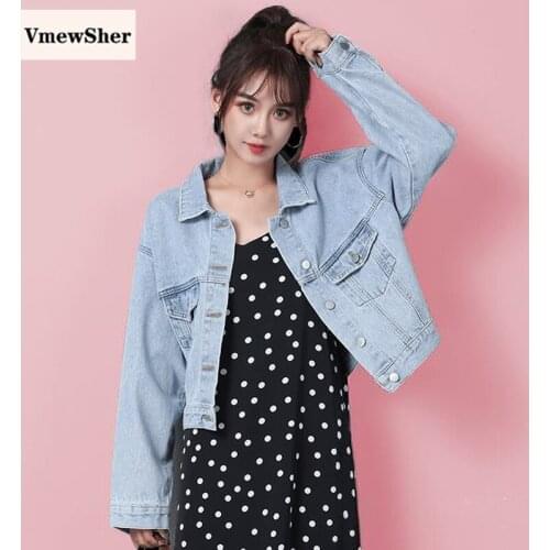 VmewSher New Short Denim Jackets Women Jean Jacket Coat Chic Female Cool Streetwear Long Sleeve Pockets Outerwear Spring Autumn