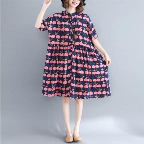 Johnature Women Print Floral Shirt Dresses 2021 Summer New Button Patchwork Short Sleeve Stand Loose Women Casual Dresses