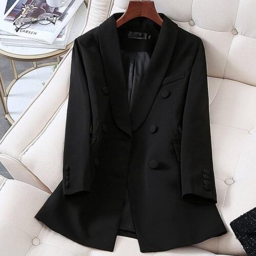 2020 Women Double Breasted Long Blazers Office Lady Small Suit Jacket Ladies Leisure Black Blazer Loose Coat Streetwear Plus 4XL