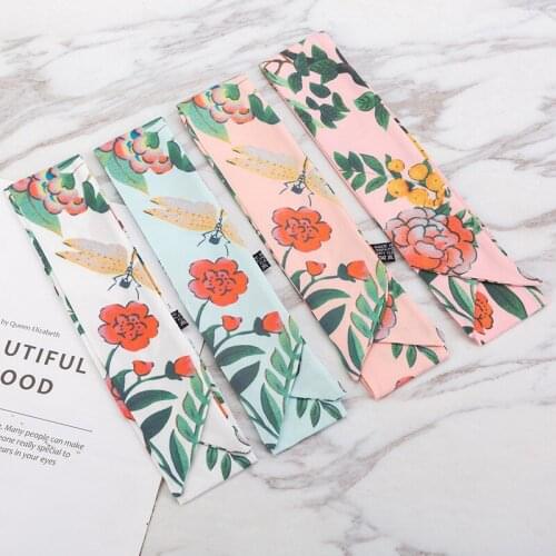 Women Silk Scarf Long Skinny Hair Band Scarfs Horse Pattern Striped Ribbon Bag Scarves for Ladies Office Neck Band Tie