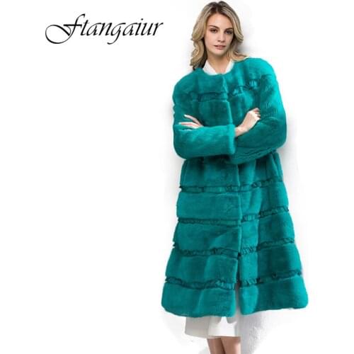 Fang Tai Fur 2019 Women Import Velvet Mink Fur Coat O-Neck Pure Color Causal Mink Coats Womens X-Long Soft Real Mink Fur Coats