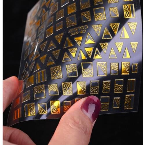1 Sheet 3D Nail Sticker Sliver Black Geometric Self-Adhesive Nail Art Decals Transfer Sticker Stripe Line Design Decoration
