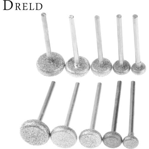 DRELD 10Pcs Diamond Grinding Head 3mm Shank Polishing Grinding Nail Bit Jade Stone Metal Cutting Carving Drill Burr E Needle