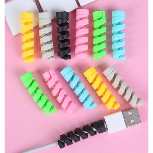 100pcs Spiral Cable protector Data Cable Line Silicone Winder Protective For iphone Samsung Android Cell Phone USB Charging Case