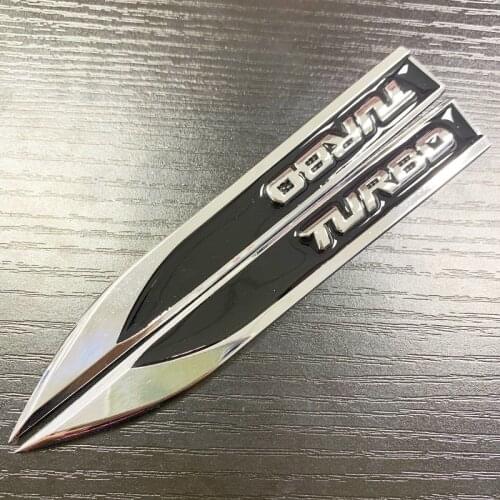 2PCS 3D Metal TURBO Emblem Badge Decal Fender Side Car Wing Styling For Ford Focus 2 3 ST RS Fiesta Mondeo Tuga Fusion Wholesale