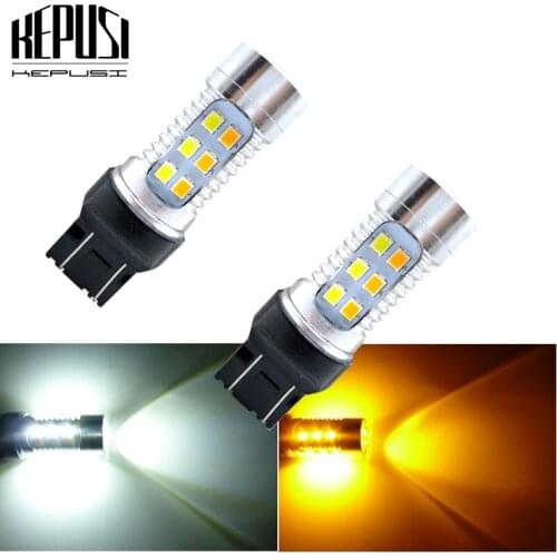 2Pcs T20 W21/5W Dual Color 7443 LED 2835SMD LED White Yellow Switchback Bulbs LED Car Brake Lamp Turn Signal Light DRL 12-24V