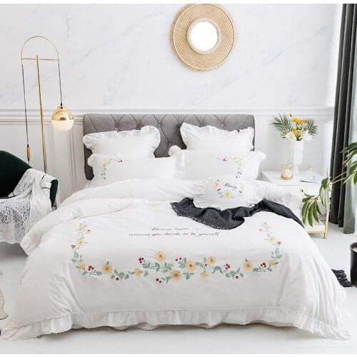 4/7pcs 100% Cotton Bedding set King Queen twin Size embroidery Bed set Duvet Cover Bedsheet set parrure de lit